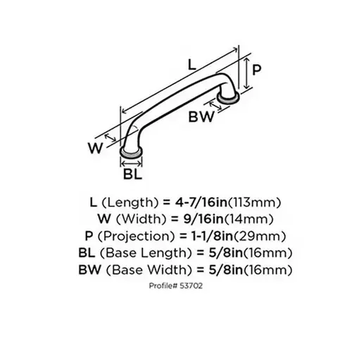 3-3/4" (96 mm) Center to Center Kane Cabinet Pull Oil Rubbed Bronze Finish