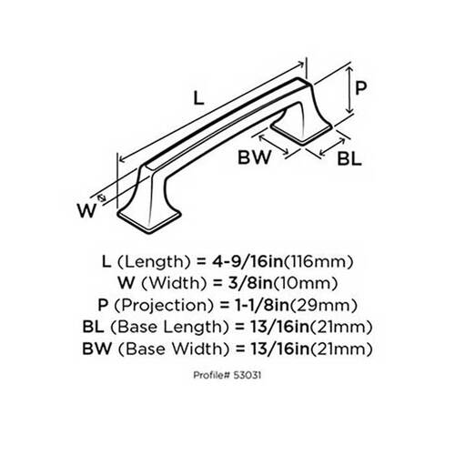 3-3/4" (96 mm) Center to Center Mulholland Cabinet Pull Satin Nickel Finish - pack of 25