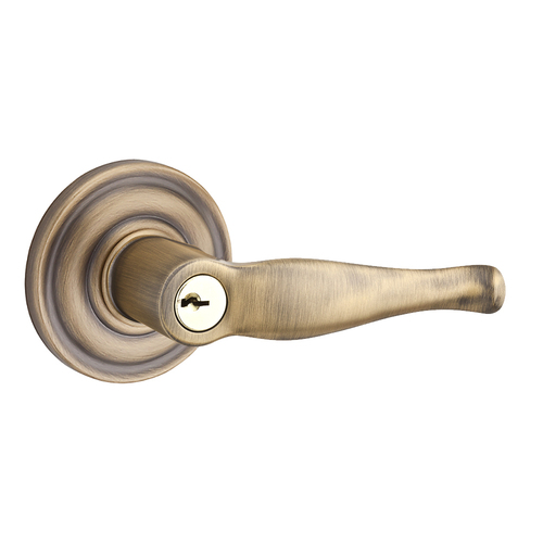 Entry Decorative Lever and Traditional Round Rose with 6AL Latch and Dual Strike Matte Brass and Black Finish