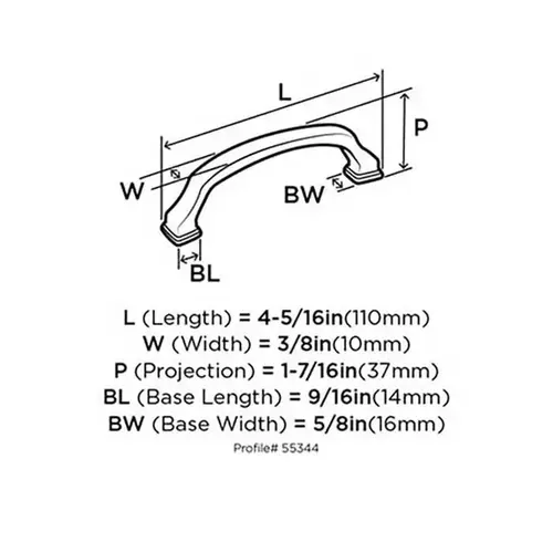 3-3/4" (96 mm) Center to Center Revitalize Cabinet Pull Black Bronze Finish