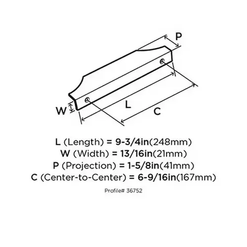 Extent 6-9/16 in (167 mm) Center-to-Center Polished Nickel Cabinet Edge Pull