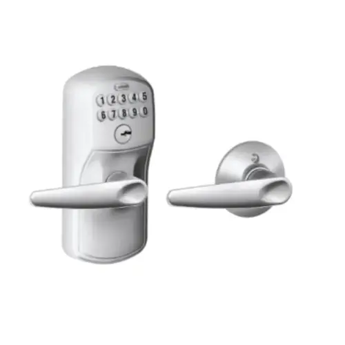 Schlage Residential FE575 PLY626JAZ Plymouth with Jazz Lever Keyed Entry Auto Lock Electronic Keypad with 16211 Latch and 10063 Strike Satin Chrome Finish