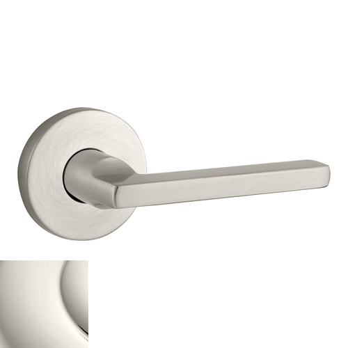 Passage Square Lever and Contemporary Round Rose with 6AL Latch and Dual Strike Lifetime Bright Nickel Finish - 141 Finish Replaced by 055 *