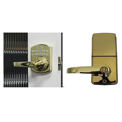 Electronic Keypad Lever Lock with Remote Control Bright Brass Finish