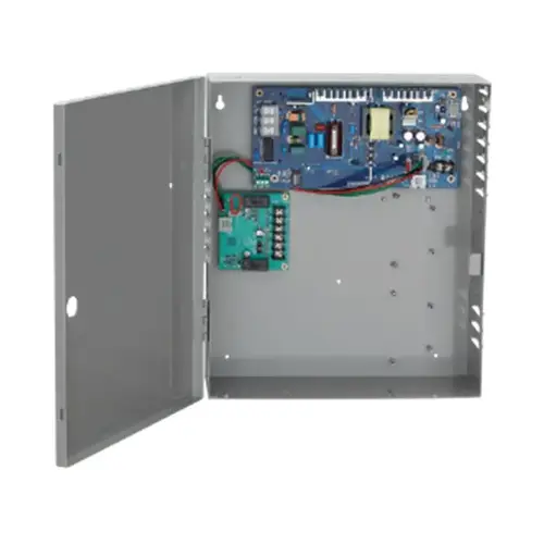 Base Power Supply (2A @ 12/24 VDC field selectable), 4 Relay board integrated logic for controlling security interlocks, auto operators and time delays, plug-in relay to provide an interface with fire or other emergency override systems