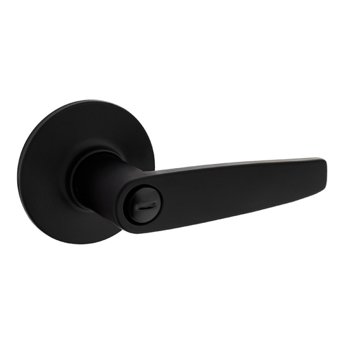 Winston Lever Round Rose Push Button Privacy Lock with RCAL Latch and RCS Strike Matte Black Finish