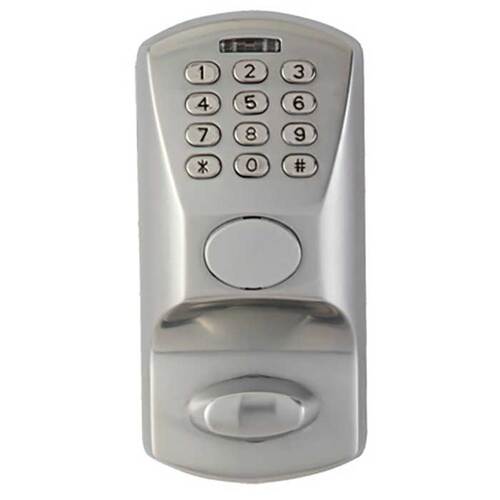 Electronic Pushbutton Deadbolt Lock With Key Override Satin Chrome