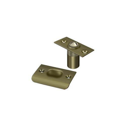 2-1/8" Height X 1" Width Traditional Style Adjustable Ball Catch With Strike Plate Square Corners Antique Brass