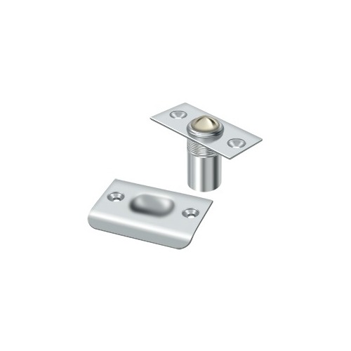 2-1/8" Height X 1" Width Traditional Style Adjustable Ball Catch With Strike Plate Square Corners Polished Chrome