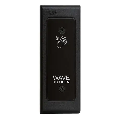 SureWave CM-331 Series Touchless Switch, 1" to 28" Range, 1 Relay, Narrow Hand Icon/'Wave to Open' Text Faceplate, Black Finish Applied