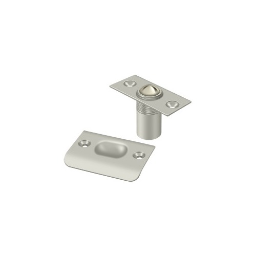 2-1/8" Height X 1" Width Traditional Style Adjustable Ball Catch With Strike Plate Square Corners Satin Nickel