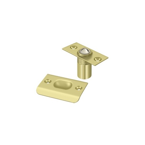 2-1/8" Height X 1" Width Traditional Style Adjustable Ball Catch With Strike Plate Square Corners Polished Brass