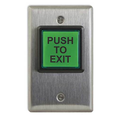 Illuminated Square Push Button, 12V/24V Incandescent, Green PUSH TO EXIT