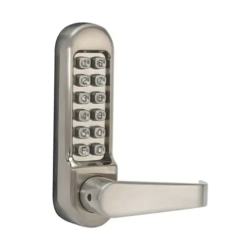 Light Duty Pushbutton Lever Lock, 2-3/8" Backset, Passage, Satin Stainless Steel