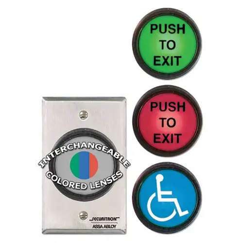 2" Push Button Round Momentary Single Gang DPST, with Light and Red / Green / Handicap Satin Stainless Steel Finish