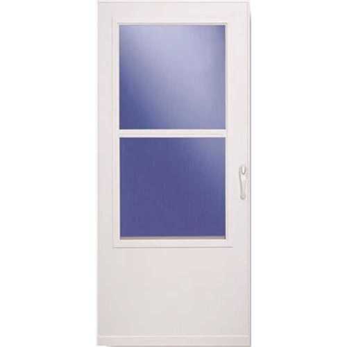 Self-Storing Storm Door 81" H X 36" W Aluminum/Wood White Mid-View Reversible White