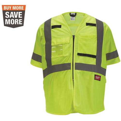 4X-Large/5X-Large Yellow Class-3 High Visibility Safety Vest with 10-Pockets and Sleeves