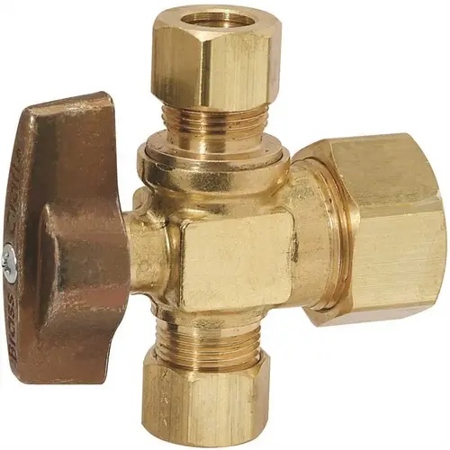 1/2 in. Nominal Compression Inlet x 3/8 in. O.D. Compression x 3/8 in. O.D. Compression Dual Outlet 1/4 Turn Ball Valve Rough Brass