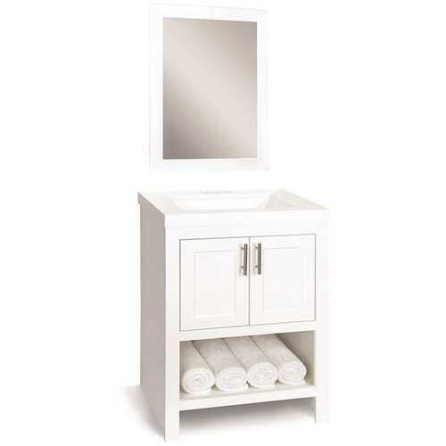 Spa 24.5 in. W Bath Vanity in White with Cultured Marble Vanity Top in White with White Basin and Mirror