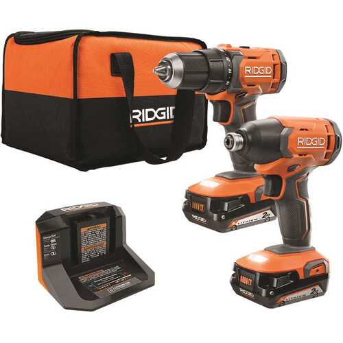 18V Cordless 2-Tool Combo Kit with 1/2 in. Drill/Driver, 1/4 in. Impact Driver, (2) 2.0 Ah Batteries, Charger, and Bag Orange