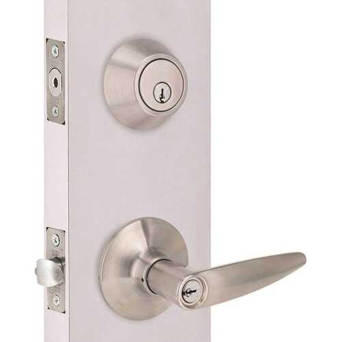 Shield Security MH6D1B Straight Deadbolt and Entry Combo Pack 2-3/8" and 2-3/4" Backset Grade 3 Satin Stainless Steel