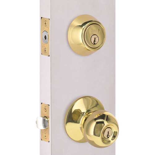 Shield Security B37D1B Round Deadbolt and Entry Combo Pack 2-3/8" and 2-3/4" Backset Grade 3 Bright Brass