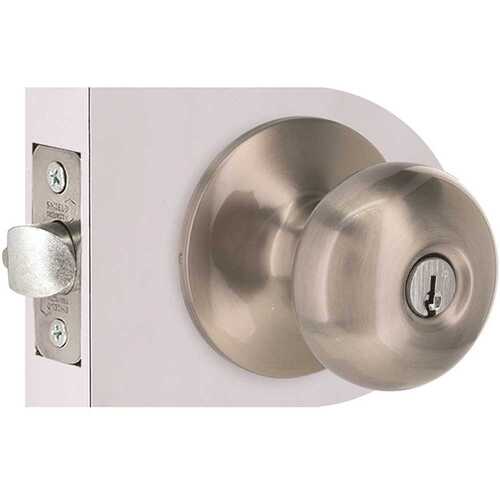 Shield Security TFX200B Flat Ball Entry Door Knob 2-3/8" and 2-3/4" Backset Grade 3 Satin Nickel