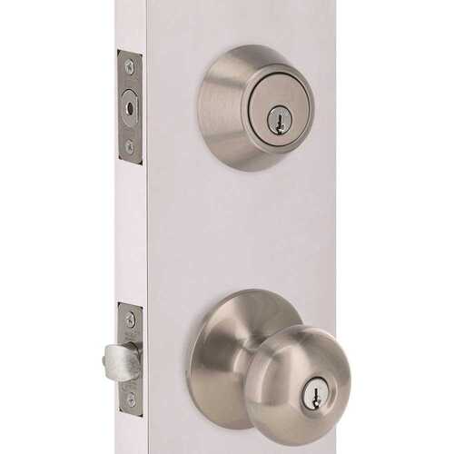 Shield Security BFX2D1B Flat Ball Deadbolt and Entry Combo Pack 2-3/8" and 2-3/4" Backset Grade 3 Satin Nickel