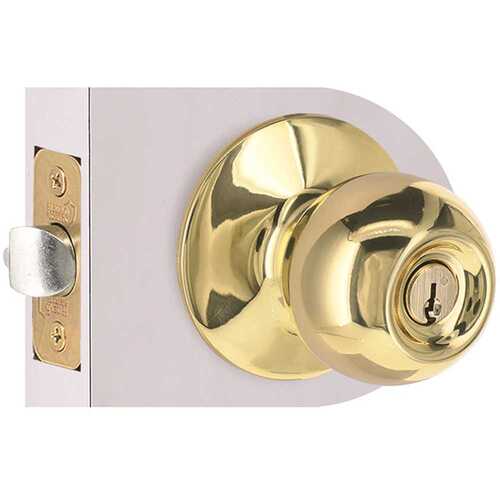 Shield Security T3700B Round Entry Door Knob 2-3/8" and 2-3/4" Backset Grade 3 Bright Brass