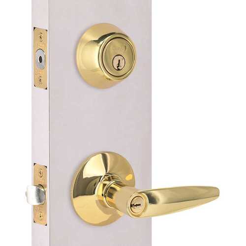 Shield Security MH7D1B Straight Deadbolt and Entry Combo 2.375 and 2.75in. Backset Grade 3 Bright Brass