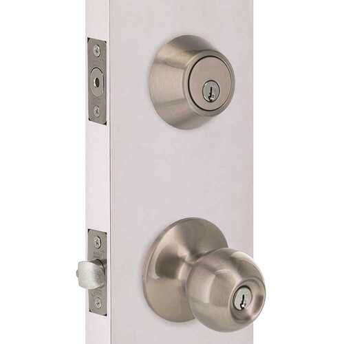 Shield Security B3X2D1B Round Deadbolt and Entry Combo Pack 2-3/8" and 2-3/4" Backset Grade 3 Satin Nickel