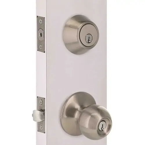 Round Deadbolt and Entry Combo Pack 2-3/8" and 2-3/4" Backset Grade 3 Satin Nickel