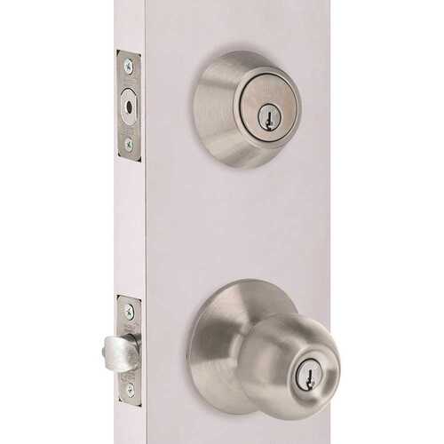 Shield Security B36D1B Round Deadbolt and Entry Combo Pack 2-3/8" and 2-3/4" Backset Grade 3 Satin Stainless Steel