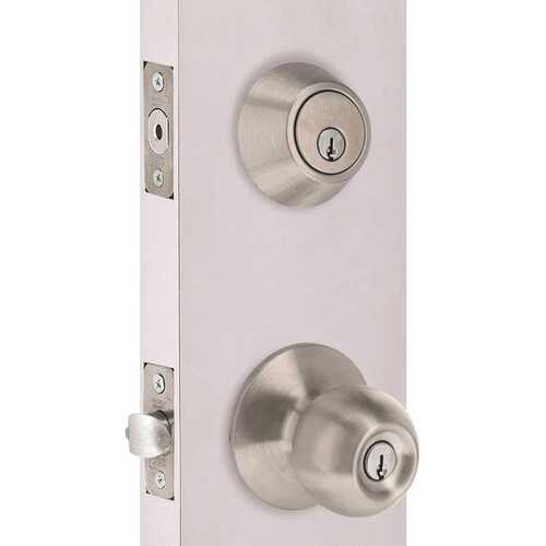 Round Deadbolt and Entry Combo Pack 2-3/8" and 2-3/4" Backset Grade 3 Satin Stainless Steel