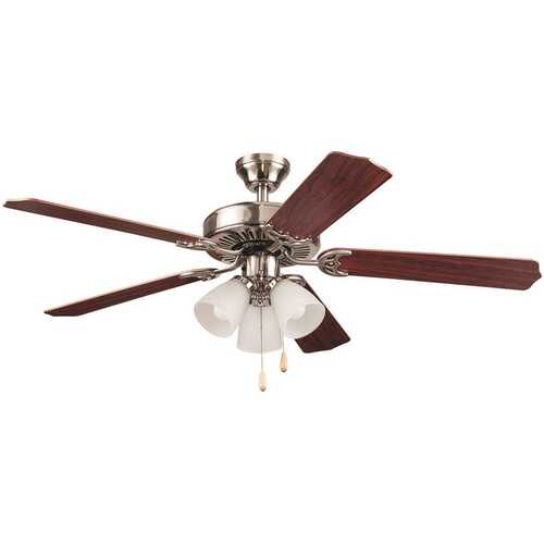 52 Inch Dual Mount Ceiling Fan, 5 Maple/cherry Blades, Brushed Nickel