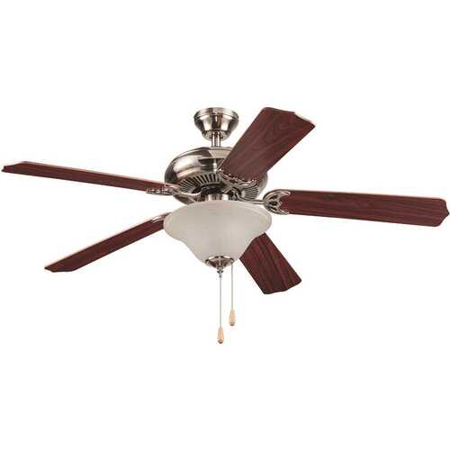 52 Inch Dual Mount Ceiling Fan, 5 Blades Alabaster-Style Brushed NICKEL