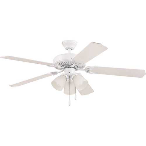 52 Inch Dual Mount Ceiling Fan, 5 White/bleached Oak Blades, White
