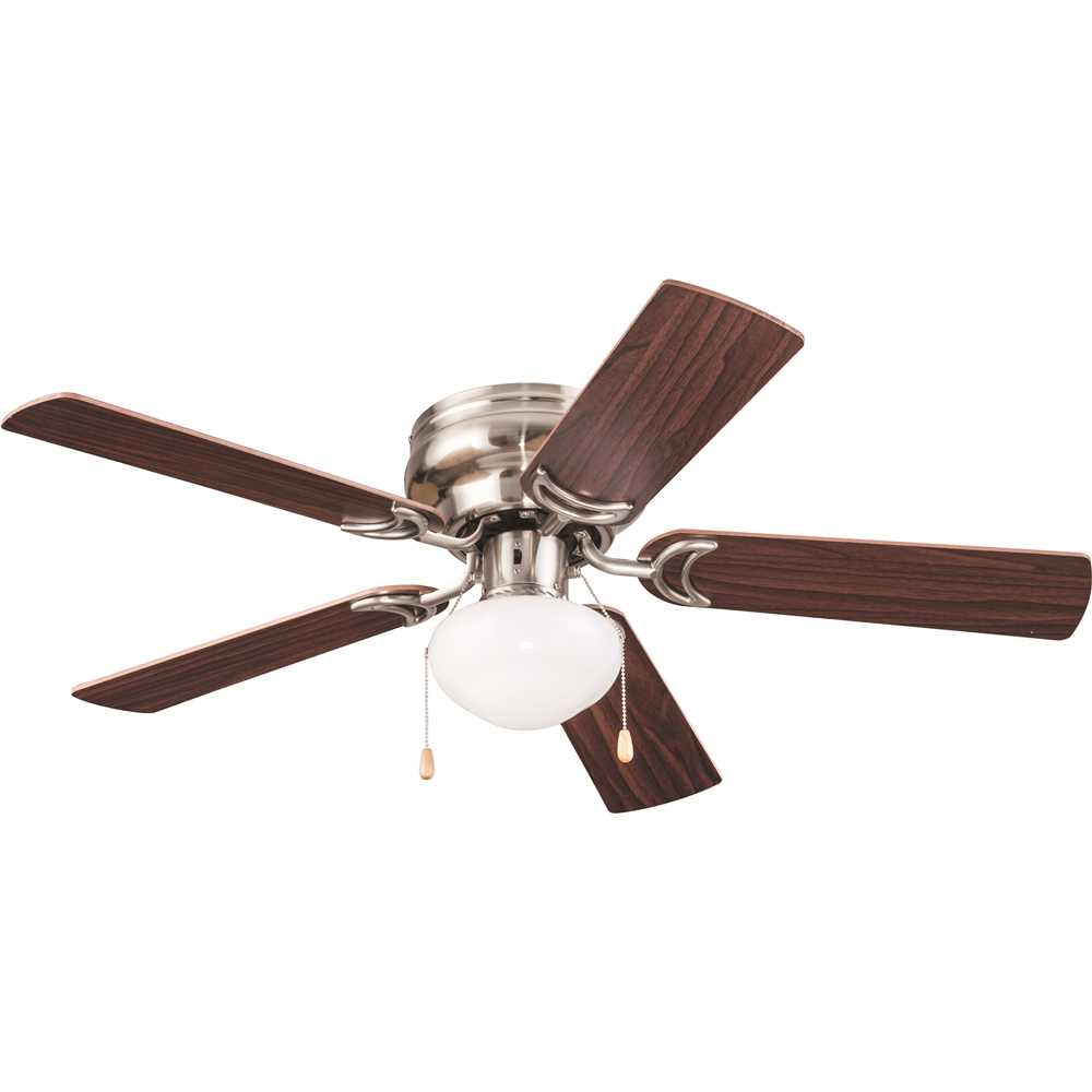 Seasons 32082 42 Inch Hugger Mount Ceiling Fan, 5 Walnut/maple Blades Brushed Nickel