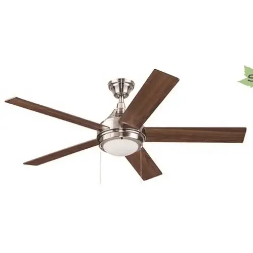 52 Inch Dual Mount Ceiling Fan, 5 Maple Mahagoney Blades Brushed Nickel