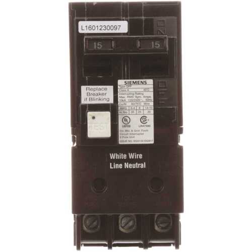 15 Amp Double-Pole Type QPF GFCI Circuit Breaker