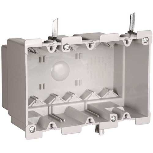 Pass & Seymour Slater Old Work 3 Gang 52 Cu. In. Plastic Swing Bracket Switch and Outlet Box with Quick/Click Gray