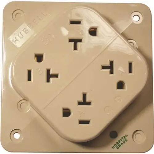 20 Amp 125-Volt 5-20R 4-Plex Hospital Grade Receptacle, Ivory