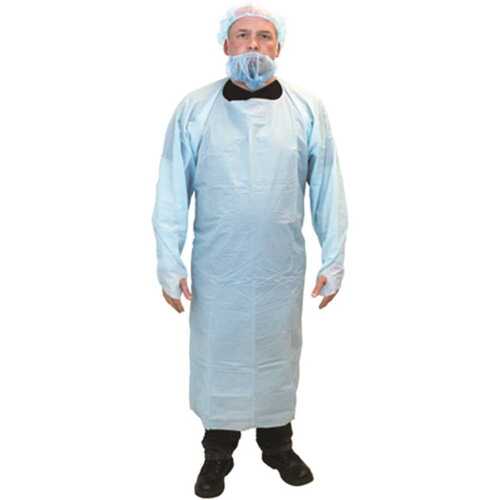 THE SAFETY ZONE DSBP-18-1 4 Mil, CPE Gown, 45" Blue Long SLV W/Thumb Loop 100/CS L