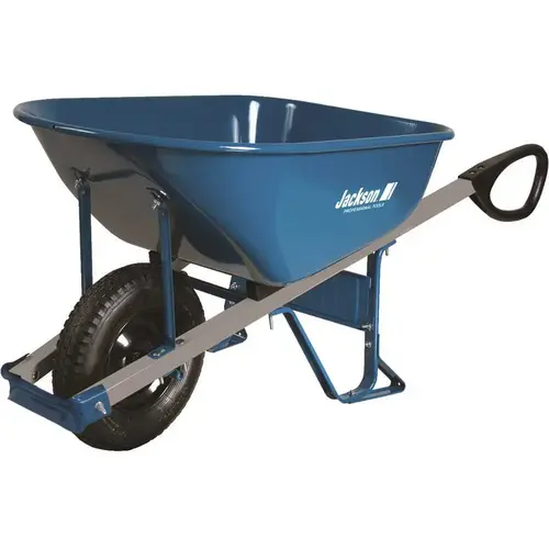 6 cu. ft. Heavy Gauge Seamless Steel Wheelbarrow with Total Control Handles Blue