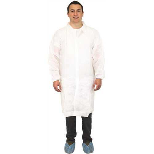 THE SAFETY ZONE DSWV-18 PolyLite Lab Coat, Polypropylene, White, Elastic Wrists, LG