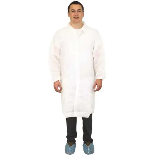 PolyLitea Lab Coat, Polypropylene, White, Elastic Wrists, LG