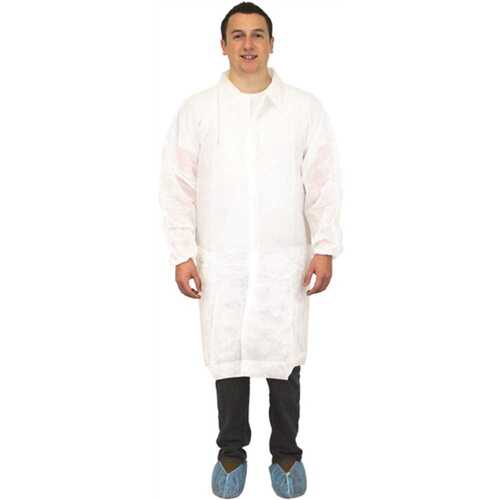 PolyLite Lab Coat, Polypropylene, White, w/Pockets & Elastic Wrists, XL