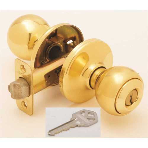 450P-3POLO Storeroom Keyed Entry Knob, 3 Grade, Polished Brass, Knob Handle, 2-3/8 to 2-3/4 in Backset