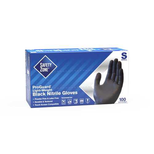 THE SAFETY ZONE GNPR-SM-BK Powder Free Nitrile Disposable Gloves, Black, Small