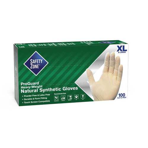 THE SAFETY ZONE GVP9-XL-1C-SY Powder Free Synthetic Disposable Gloves, Natural, Extra Large